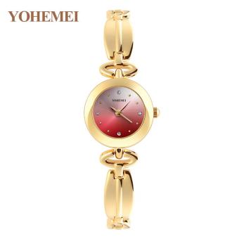 YOHEMEI Luxury Top Brand Quartz Watch Women's Casual Colorful Dial Gold Watch Alloy Strap Ultra Thin Ladies Clock Watch - Red - intl  