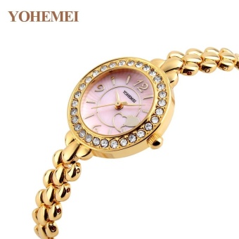 YOHEMEI Popular Women's Watches Rhinestones Metal Bracelet Strap Watch Waterproof Quartz Watch 0183 - Pink - intl  