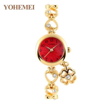 YOHEMEI Women Rhinestone Wristwatch Fashion Quartz Watches Ladies Simple Classic Rhinestone Bracelet Watch 0177 - Red - intl  