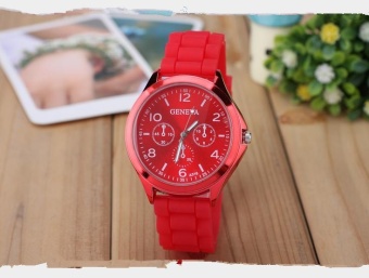 Yumite Geneva Silicone Watch Fake Three Big Eye Color Cake Couple Neutral Quartz Watch Men & Women Table Student Watch Red Strap Red Dial - intl  