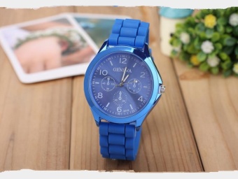 Yumite Geneva Silicone Watch Fake Three Eye Piece Color Shell Couple Neutral Quartz Watch Men & Women's Table Student Watch Blue Band Blue Dial - intl  