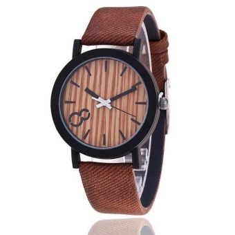 Yumite wood grain PU leather neutral table Korean version male and female models retro large digital watch student watch brown watch brown dial - intl  
