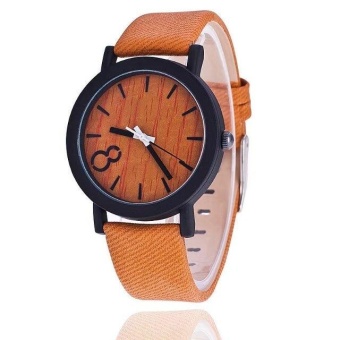 Yumite wood grain PU leather neutral table Korean version male and female models retro large digital watch student watch gray watch brown dial - intl  