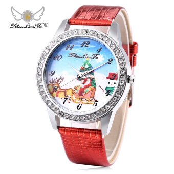 ZhouLianFa Female Quartz Watch Artificial Diamond Christmas Pattern Dial Leather Band Wristwatch (Red) - intl  