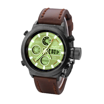 ZigZagZong New Mens LED Watches Quartz Analog Stainless Steel Military Sport Wrist Watch Black-Green - intl  