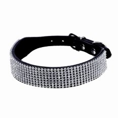 Adjustable Bling Diamante Rhinestone Crystal timangan kesayangan Puppy Kucing anjing, orang dog Collar PU Kulit ikat pinggang bola sepak bola leather (Intl)