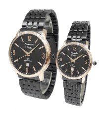 Alexandre Christie Classic Steel Couple Series 8327LMDBBRBA Jam Tangan Pasangan - Black & Rose Gold
