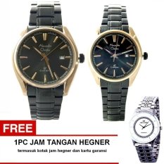 Alexandre Christie Couple Watch Jam Tangan Couple - Hitam Rosegold - Strap Stainless Steel - 85 + Gratis Jam Tangan Hegner Original
