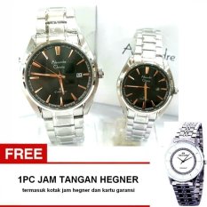 Alexandre Christie Couple Watch Jam Tangan Couple - Silver - Strap Stainless Steel - 85 + Gratis Jam Tangan Hegner Original