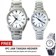 Alexandre Christie Couple Watch Jam Tangan Couple - Silver - Strap Stainless Steel - 85 + Gratis Jam Tangan Hegner Original