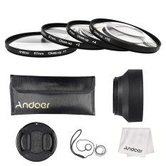 Andoer 67mm Close-up Macro Lens Filter Set(+ 1 +2 +4 +10) with Lens Accessories(Lens Pouch/Collapsible Lens Hood/Lens Cap/Lens Cap Holder/Cleaning Cloth) - Intl