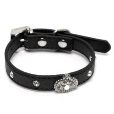 Audew New Puppy Diamond Crystal Crown Bling Pet Dog Cat Collars PU Adjustable Size XS Black - INTL