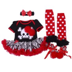 Baby Girl Skull Head Pattern Short Sleeve Bodysuit Knit Legging Toddler Shoes Four Pieces Set (Intl)