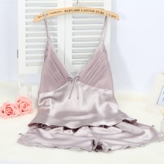 Baju Tidur Baju Santai Wanita V-Neck Rayon Lingerine Top dan Celana Pendek - Grey