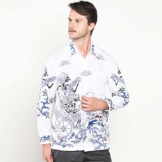 Batik Distro K7903 Kemeja Pria Motif Wayang Panjang - Putih
