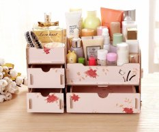 BEST Rak Kayu kosmetik 03 KUPU Cosmetic Stationary Alat Tulis Organizer - PINK FLOWER