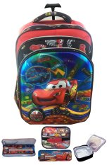 BGC 5 Dimensi Gambar Rubah Rubah Disney Cars Lightning McQueen Speeds 3 Kantung Timbul IMPORT Tas Troley Anak Sekolah SD + Lunch Bag Aluminium Tahan Panas + Kotak Pensil Alat Tulis