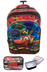 BGC 5 Dimensi Gambar Rubah Rubah Disney Cars Lightning McQueen Speeds 4 Kantung Timbul IMPORT Tas Troley Anak Sekolah SD + Lunch Bag Aluminium Tahan Panas