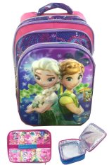 BGC 5 Dimensi Gambar Rubah Rubah Frozen Fever 4 Kantung Timbul IMPORT Tas Ransel Anak Sekolah SD + Lunch Bag Aluminium Tahan Panas - Motif Purple Daun Love