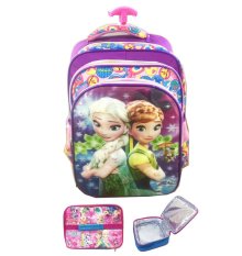 BGC 5 Dimensi Gambar Rubah Rubah Frozen Fever 4 Kantung Timbul IMPORT Tas Troley Anak Sekolah SD + Lunch Bag Aluminium Tahan Panas - Motif Purple Pink Daun Love