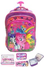 BGC 5 Dimensi Gambar Rubah Rubah My Little Pony 4 Kantung Timbul IMPORT Tas Troley Anak Sekolah SD + Lunch Bag Aluminium Tahan Panas + Kotak Pensil Alat tulis - Purple Flower