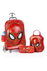 BGC 6 Dimensi Lapisan Anti Gores 4 in 1 Spiderman Muka Timbul Koper Set Troley T Samurai 6 Roda + Lunch Bag + Kotak Pensil + Botol Minum Hard Cover IMPORT