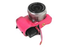 Bottom Opening Version Protective PU Leather Half Camera Case Bag Cover with Tripod Design for Sony ILCE5000 A5000 Camera with Hand Strap (Magenta) (Intl)