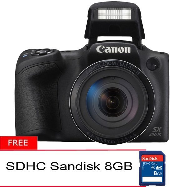 Canon Powershot sx420 - 20 MP - 42x Optical Zoom - Hitam + Gratis Memory SD 8GB  