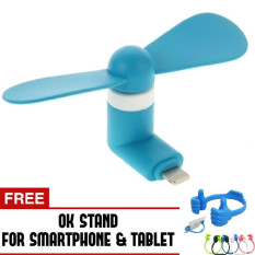 Cantique - Kipas Angin Portable Iphone 5/6/6 Plus/iPad Air - Mini USB Fan - Biru + Gratis OK Stand