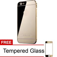 Case iphone 5/5s Alumunium Bumper With Mirror Backdoor Slide - Emas + Gratis Tempered Glass Emas