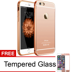 Case iphone 5/5s Alumunium Bumper With Mirror Backdoor Slide - Rose Gold + Gratis Tempered Glass Rose Gold