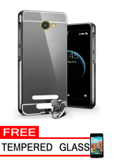 Case Metal for Smartfren Andromax A Aluminium Bumper With Mirror Backdoor Slide - Black + Free Tempered Glass
