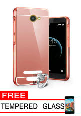 Case Metal for Smartfren Andromax A Aluminium Bumper With Mirror Backdoor Slide - Rose Gold + Free Tempered Glass