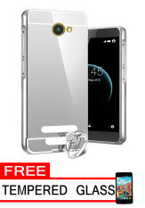 Case Metal for Smartfren Andromax A Aluminium Bumper With Mirror Backdoor Slide - Silver + Free Tempered Glass