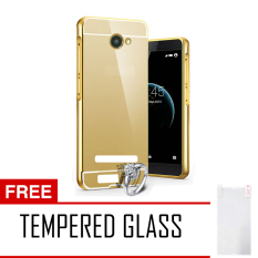 Case Smartfren Andromax A Bumper Mirror Slide - Emas + Tempered Glass