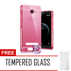 Case Smartfren Andromax A Bumper Mirror Slide - Rose gold + Tempered Glass