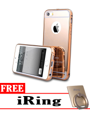 Case untuk Apple iPhone 5 Aluminium Bumper With Mirror Backdoor Slide - Rose Gold + Gratis iRing
