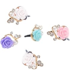Cocotina 3.5mm Mobile Phone Accessories Rose Flower Faux Pearl Rhinestone Anti Dust Earphone Plug Cover Stopper Cap 5pcs- INTL