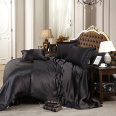 Custom-made Black Luxury Bedding Sets Solid Silk Satin 4 Pcs Queen/King Size Home Bedclothes Bed Linen Duvet Cover Set Bed Sheet (Intl)