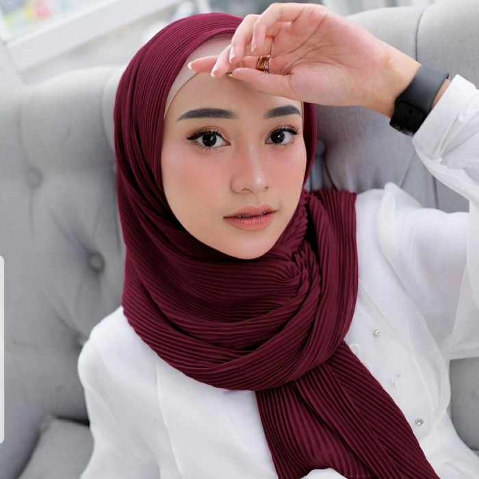 Jual KERUDUNG PASHMINA PLISKET PANJANG LIDI CERUTY BABYDOLL TANPA