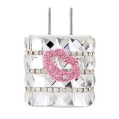 DIY Rhinestone Original Adaptive Charger USB Travel Wall Adapter 5V 1A with Micro USB Data Cable for iPhone 6 6 Plus 6S 6S Plus Samsung(Silver)
