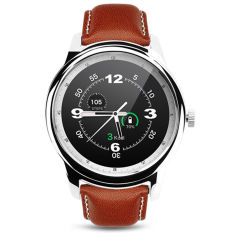 DM365 Bluetooth 4.0 Smart Watch MT2502A 360*360 IPS full view & Leather Strap Pedometer Sleep Monitor for IOS & android (Silver)