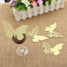 EOZY 12 Pieces Butterfly Paper-Cut Hollow Out Decoration For Cards Wedding Party Table (Yellow Green) - Intl