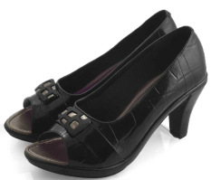 Everflow KP 9P 957 Sepatu Formal Heels Wanita - Leather Croco - Pu - Bagus Dan Cantik - Black