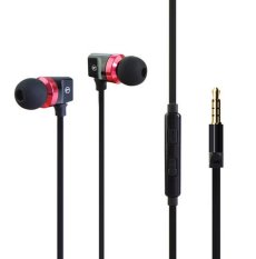 Fashion Luxury Metal 3.5MM Plug Earphone with Microphone (Black/Red) (Intl)