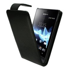 Fashion PU Leather Flip Pouch Case Cover Skin Shell for Sony Xperia Miro ST23i + 2pcs Screen Film Black