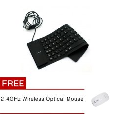 Foldable USB Flexible Keyboard - Hitam + OCEAN 2.4GHz Wireless Optical Mouse - Putih