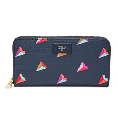 Fossil Sydney Zip Clutch Navy Heart PVC - Biru Tua