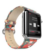 Genuine Leather Kaleidoscope Series Watchband Stainless Steel Classic Buckle for Apple Watch 38mm (Color: Multicolor) - Intl