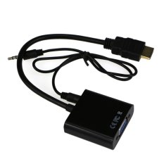 Gold-Plated Active Hdmi To Vga Adapter Converter Cable With Audio (Male To Female) For Pc, Tv, Laptops, Dvd Players With A 3.5Mm To 3.5Mm Cable-Black- INTL